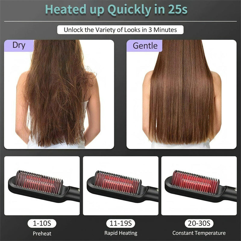 2 In 1 Hair Straightener Hot Comb & Iron Curling Tong Dual-purpose Electric Hair Brush
