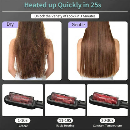 2 In 1 Hair Straightener Hot Comb & Iron Curling Tong Dual-purpose Electric Hair Brush