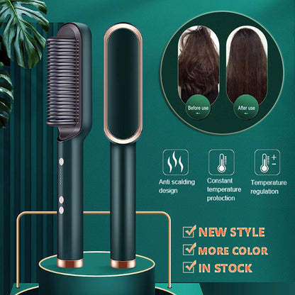 2 In 1 Hair Straightener Hot Comb & Iron Curling Tong Dual-purpose Electric Hair Brush