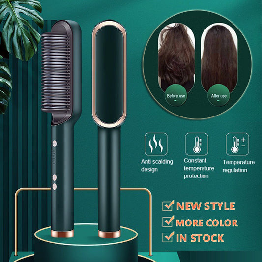 2 In 1 Hair Straightener Hot Comb & Iron Curling Tong Dual-purpose Electric Hair Brush