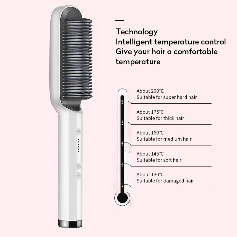 2 In 1 Hair Straightener Hot Comb & Iron Curling Tong Dual-purpose Electric Hair Brush