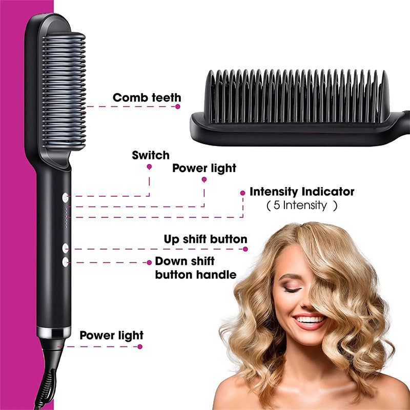 2 In 1 Hair Straightener Hot Comb & Iron Curling Tong Dual-purpose Electric Hair Brush