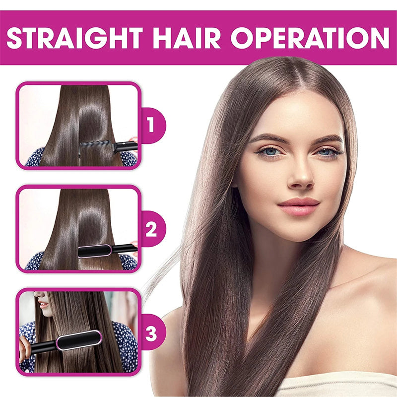 2 In 1 Hair Straightener Hot Comb & Iron Curling Tong Dual-purpose Electric Hair Brush